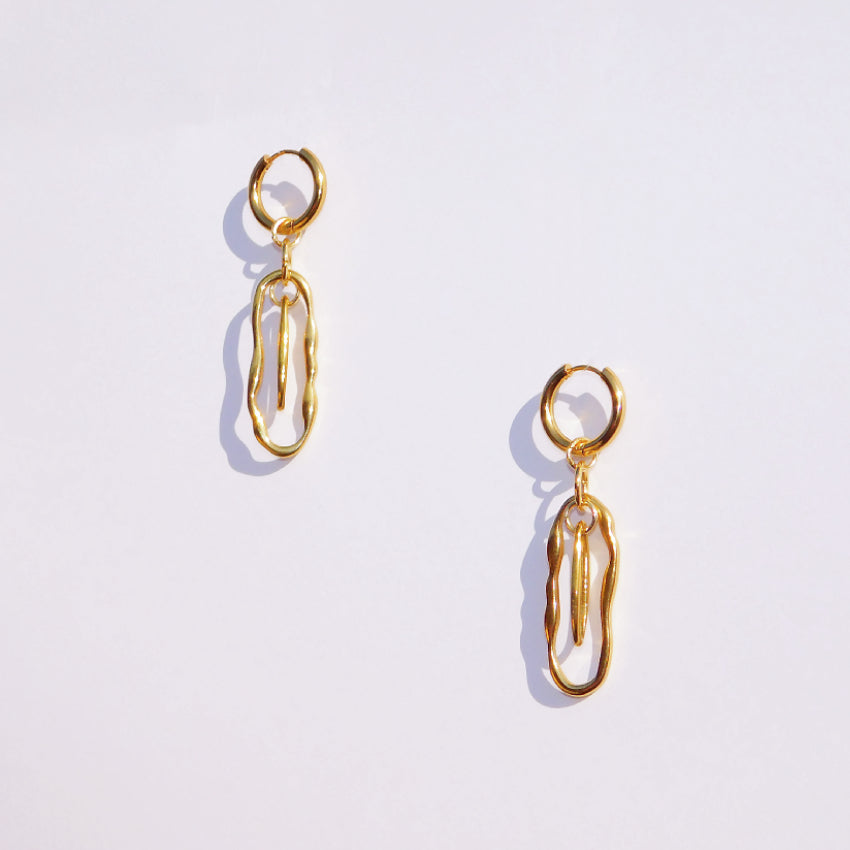 18k Gold plated stainless steel earrings on a white background